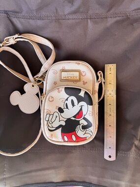 Disney Mickey Mouse Mini Crossbody Bag Beige Faux Leather Phone Small Purse